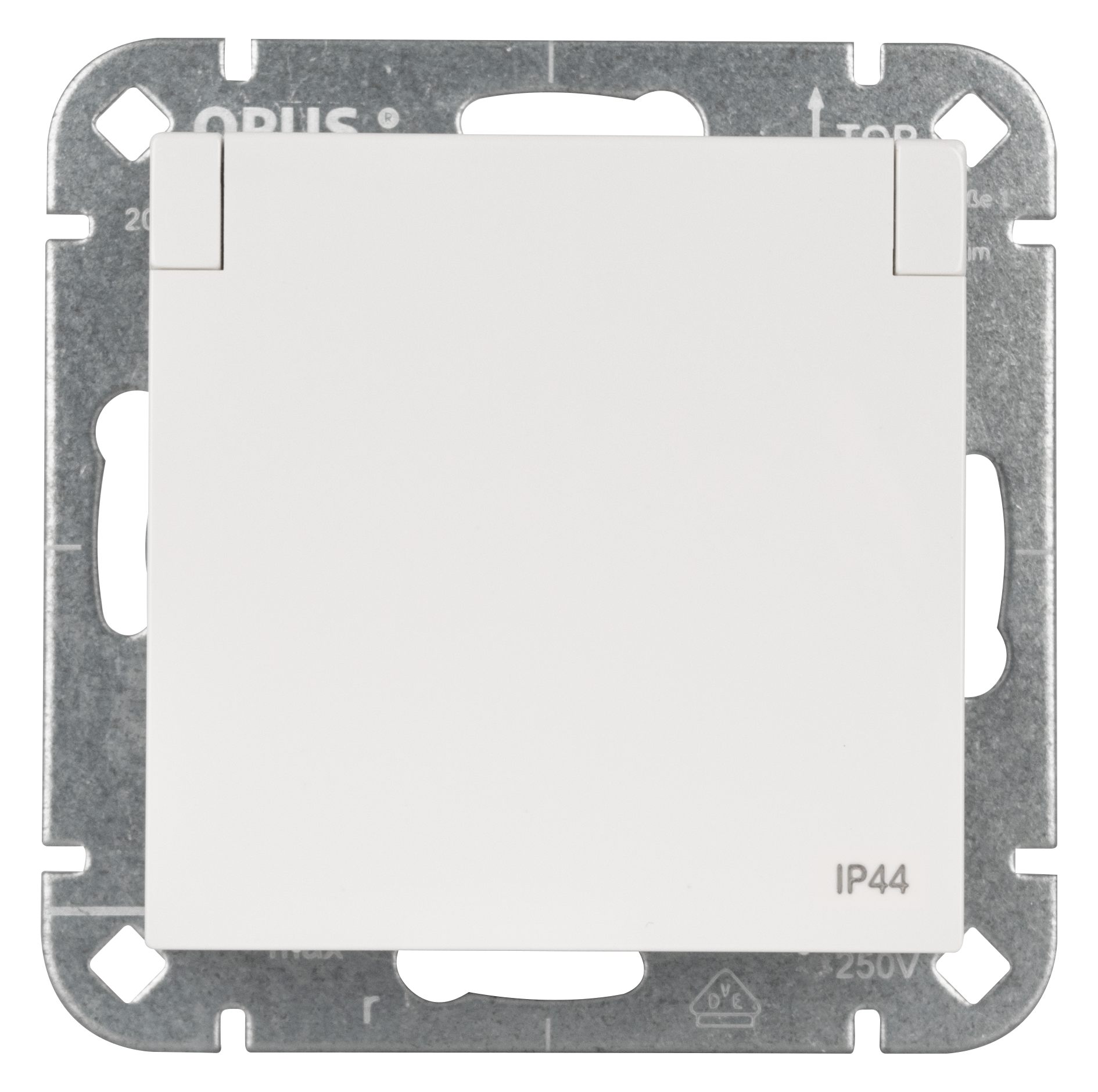 Schutzkontakt-Steckdose Premium mit Federklappdeckel und erhöhtem Berührungsschutz IP44 polarweiß-seidenmatt OPUS 55