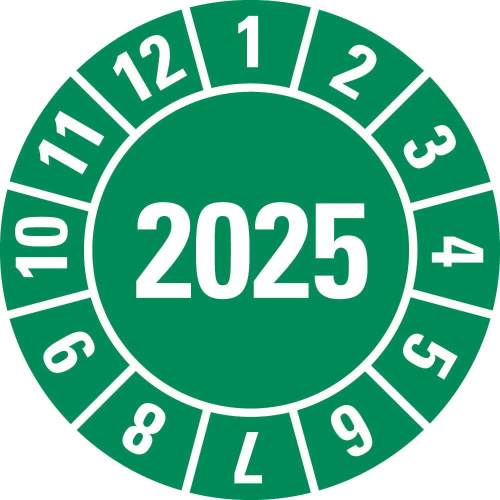 Prüfplakette Ø 15mm, 2025 (1 Bogen=10 Plaketten)