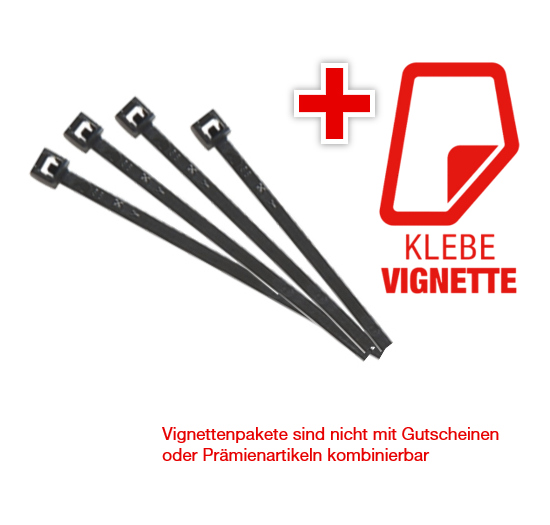 Vignetten-Paket 5.500 Stück Kabelbinder schwarz mit Klebe-Vignette 2025