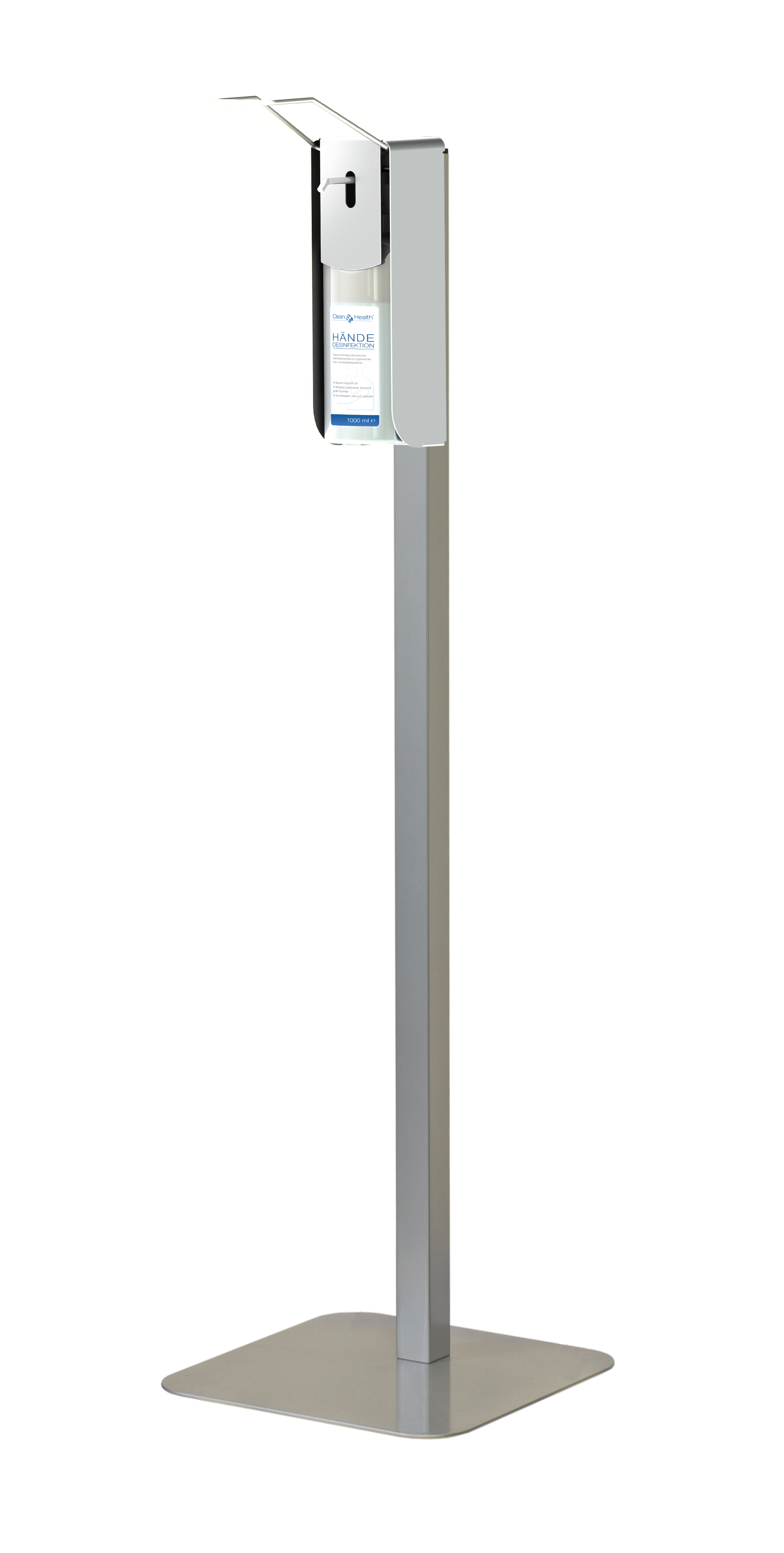 Hygiene-Station ECO mit Armhebelspender, geeignet für Seife, Schaum und Desinfektionsmittel, Säulenhöhe: 1.195 mm, freistehend, lichtgrau