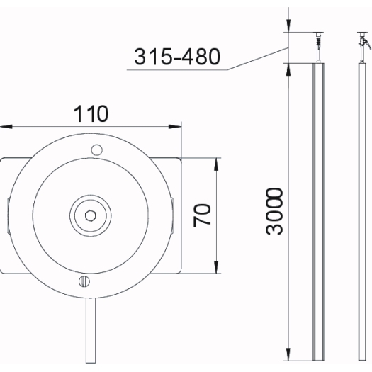 Installationssäule Boden/Decke 70x110x3000, Alu, EL