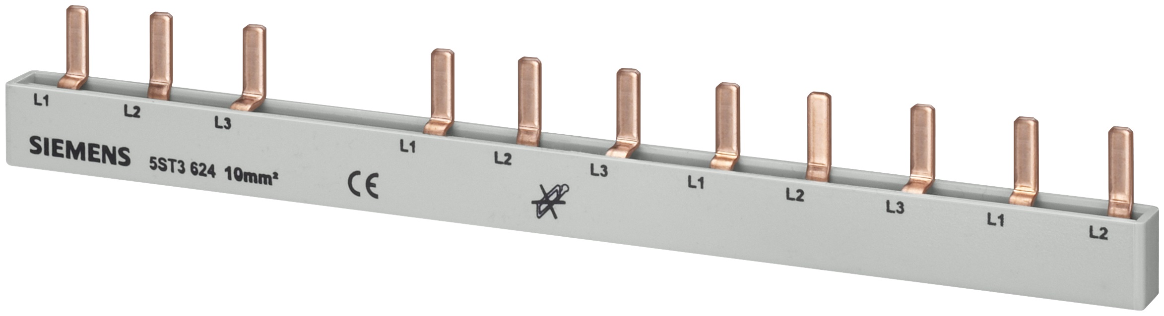 3-Phasen Stiffschiene, FI/LS Kombination, L-Ausführung, geschlossen für 1 FI 4-polig + 8 LS 1-polig