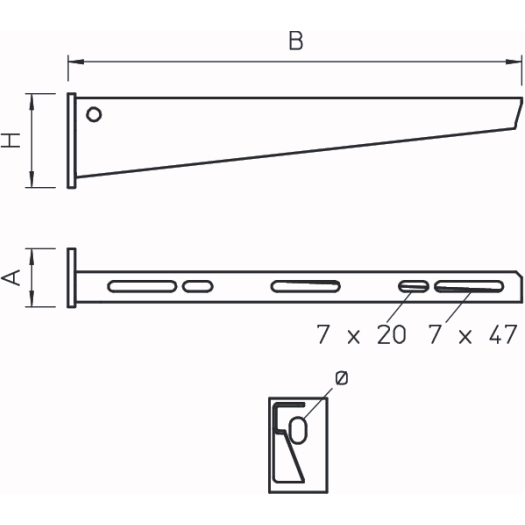 Wand- u. Stielausleger 610mm breit, angeschw. Kopfplatte