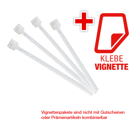 Vignetten-Paket 7.000 Stück Kabelbinder natur mit Klebe-Vignette 2025