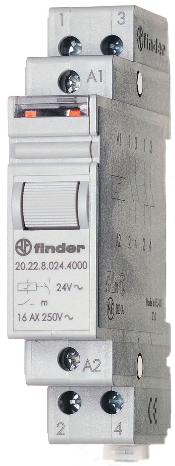 Stromstoßschalter für Reiheneinbau, 1 Schließer 16 A, An/Aus, für 12 V DC