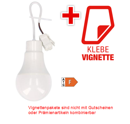 Vignetten-Paket 200 Stück LED-Bauleuchtmittel 10 W mit Klebe-Vignette 2025