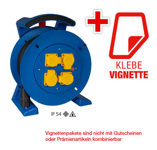 Vignetten-Paket 3 x Jumbo Kabeltrommel 2.0 mit 25 m schwerer Gummileitung und 1 x Klebe-Vignette 2025