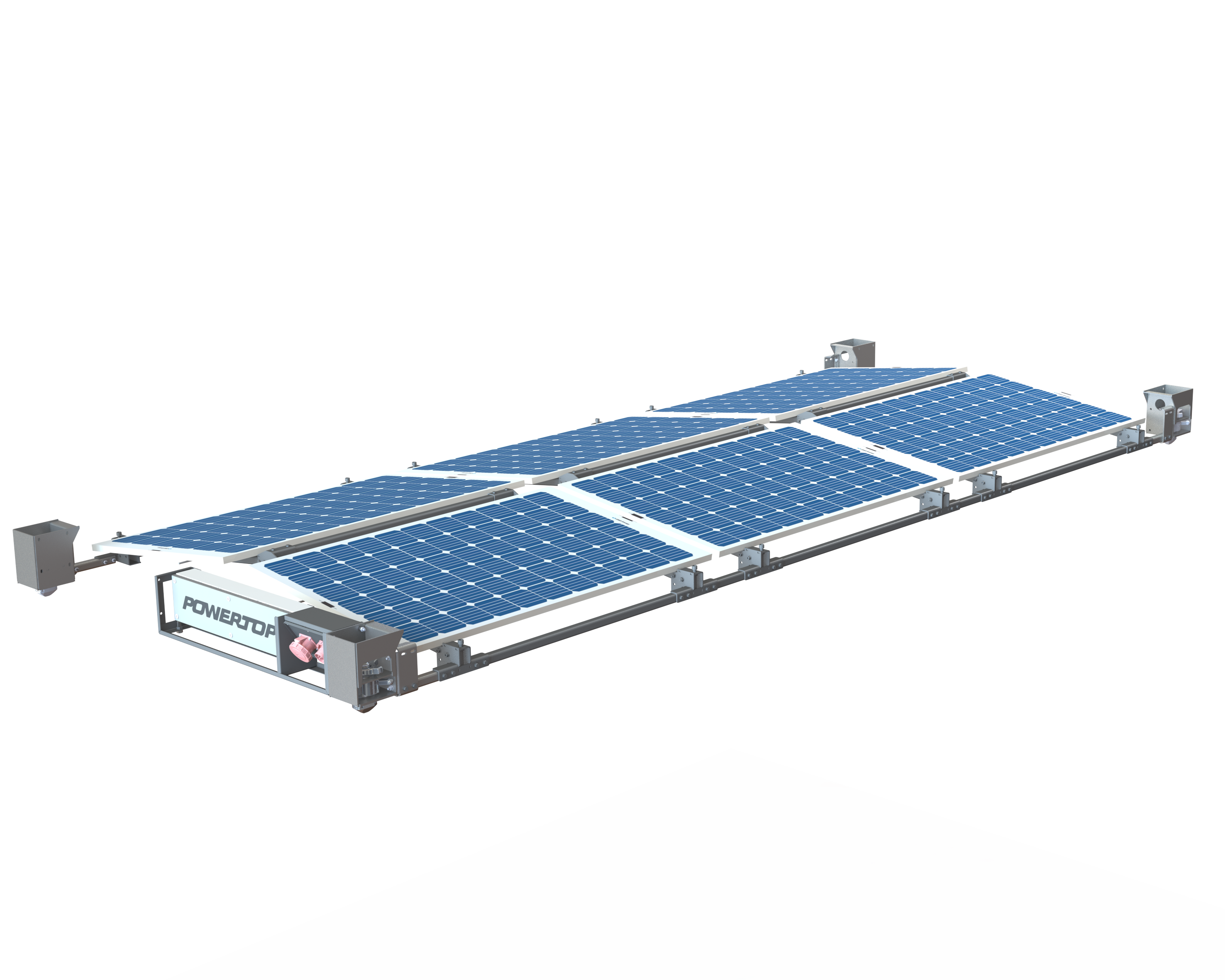 POWERTOP FLEX, Plug & Play, Solarstrom für Containerdächer, ab 2,2 kWp, Solarmodule, Rahmenkonstruktion, Wechselrichter, E-Box