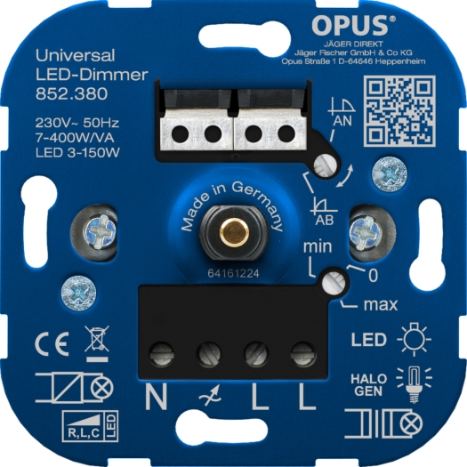 Universal-Dimmer für LED-, Glüh- und Halogenlampen Universal mit Nullleitererkennung 7-400 W/V OPUS