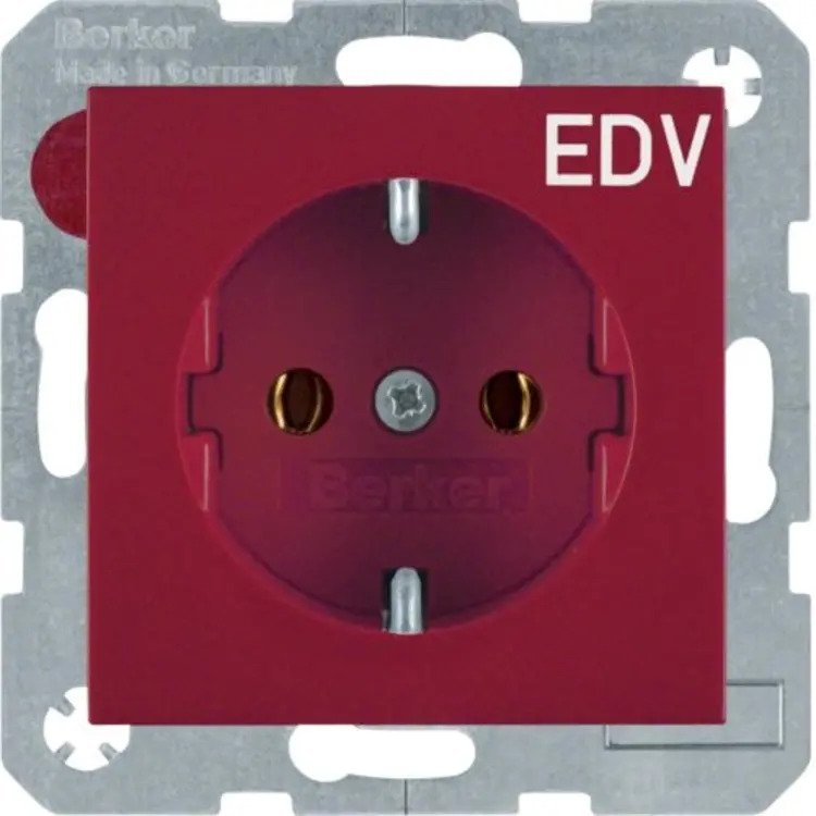 Schutzkontakt-Steckdose mit Aufdruck S.1/B.3/B.7 rot-glänzend